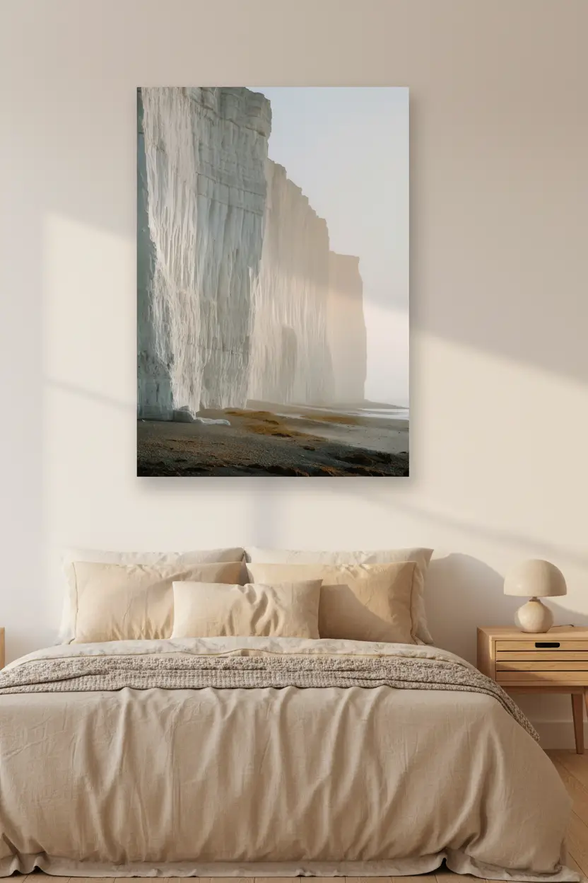 Les Falaises Blanches — Affiche murale minimaliste falaises craie blanc bruème dorée — affiche murale minimaliste | Cassili-home