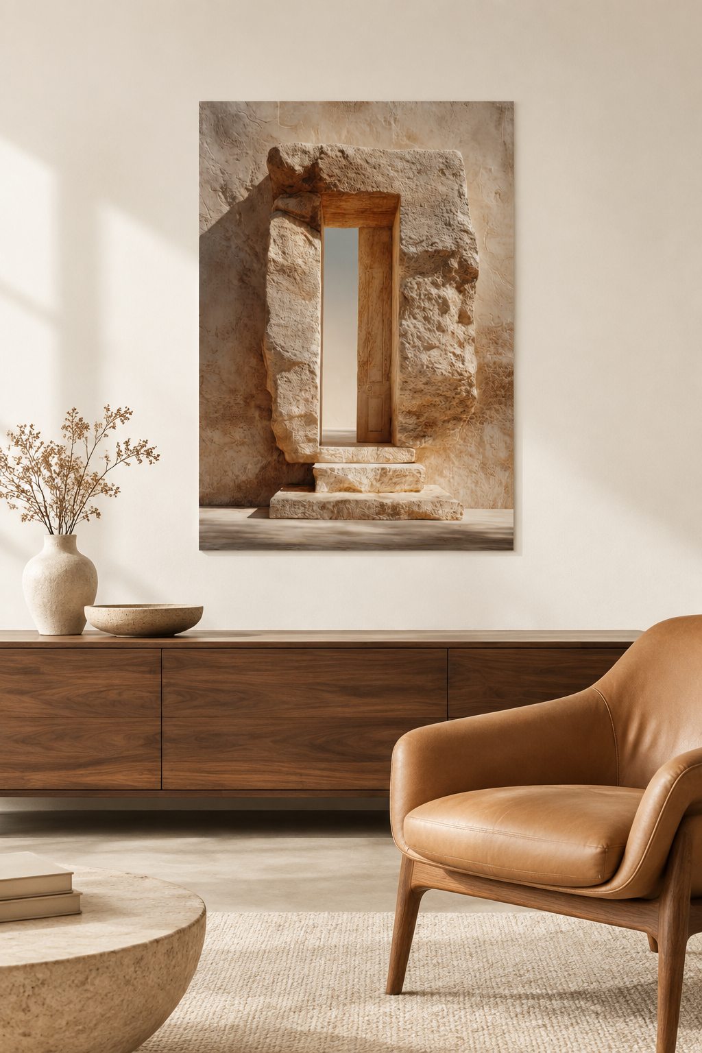 The Hewn Passage in a Mediterranean living room
