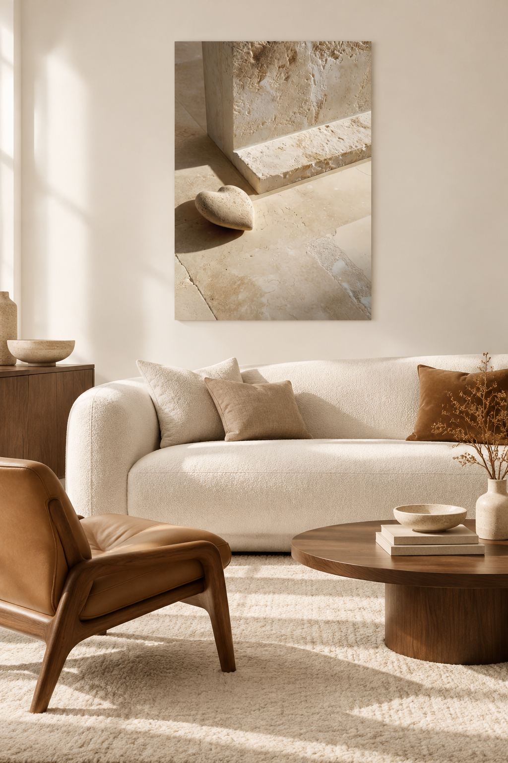 Der herzförmige Kiesel in einem mediterranen Wohnzimmer