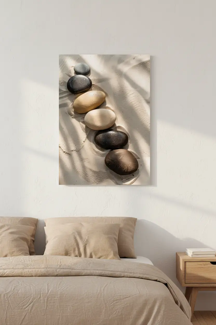 Chemin de Galets — Affiche murale minimaliste galet noir beige sable — affiche murale minimaliste | Cassili-home