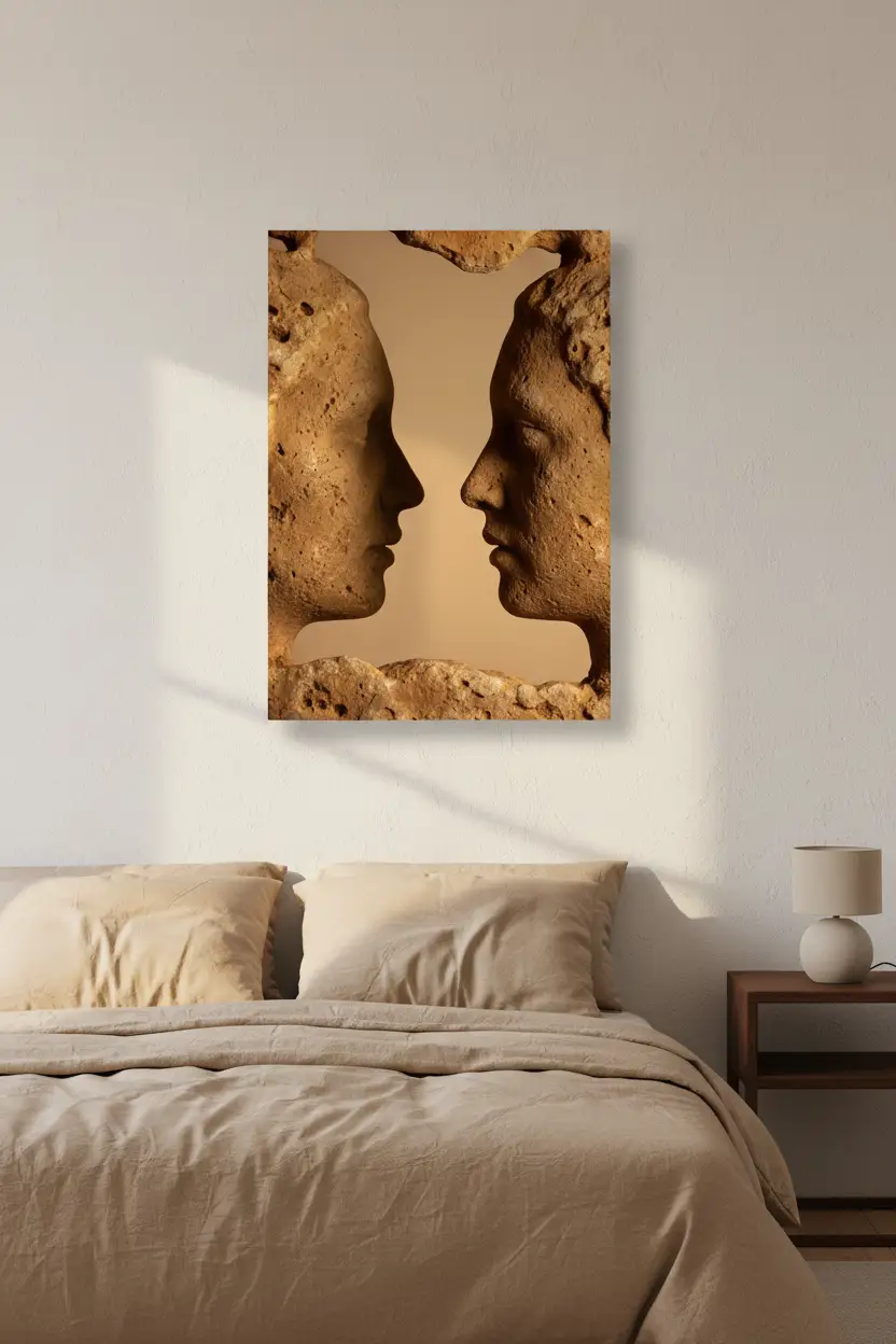 La Rencontre — Poster de parede minimalista ouro areia rosto abstrato