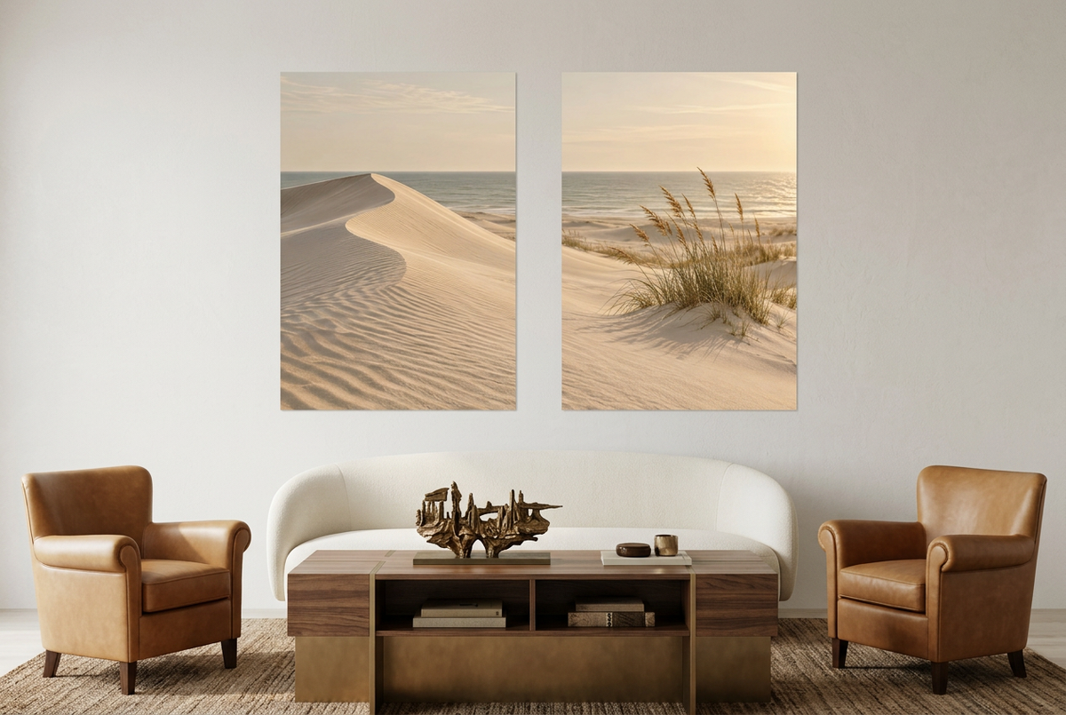 The Marram Beach — unframed wall diptych in a living room