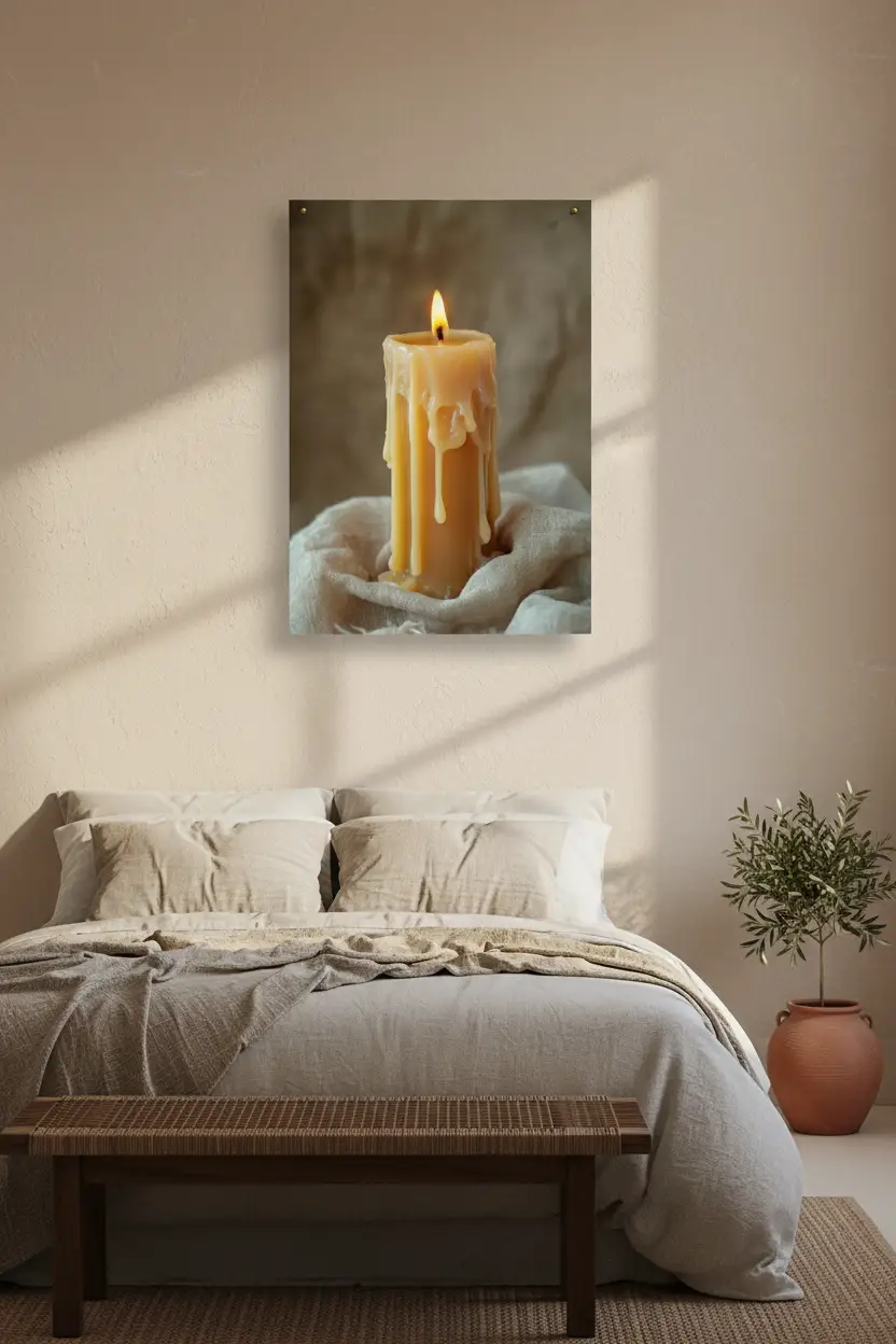 La Bougie — Affiche murale minimaliste ivoire cire lumière dorée — affiche murale minimaliste | Cassili-home