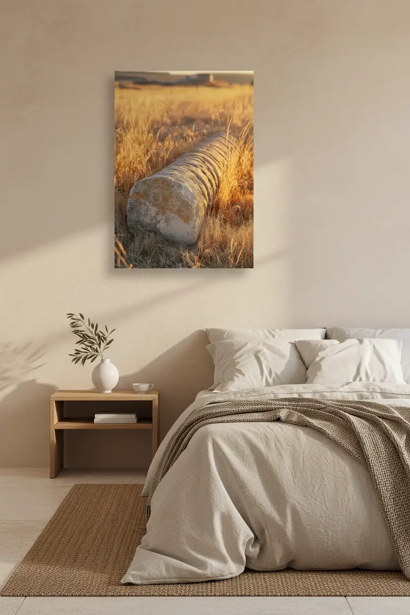 Vestiges Dorés — Minimalistisches Wandplakat in Beige und Gold mit Architekturmotiv
