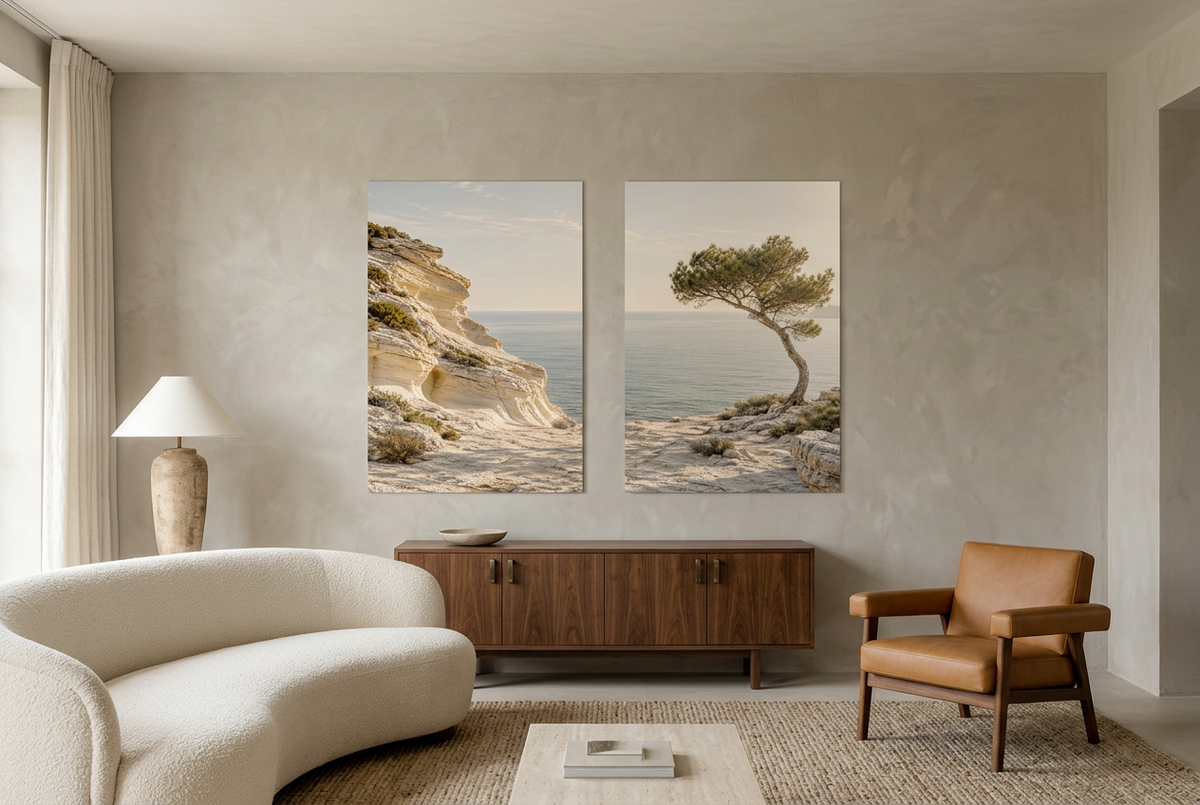 The Limestone Coast — unframed wall diptych in a living room