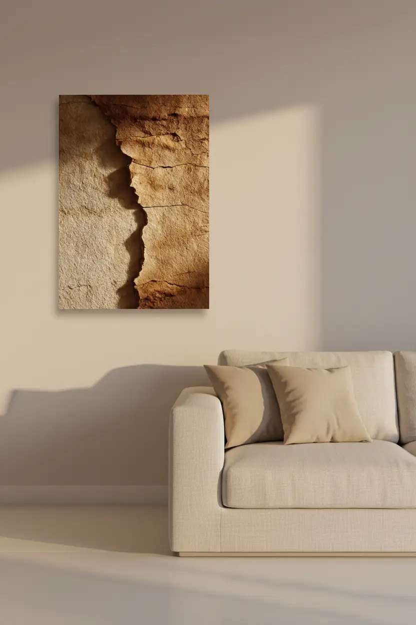 La Grieta de Arenisca — Póster minimalista de pared dorado luz rasante