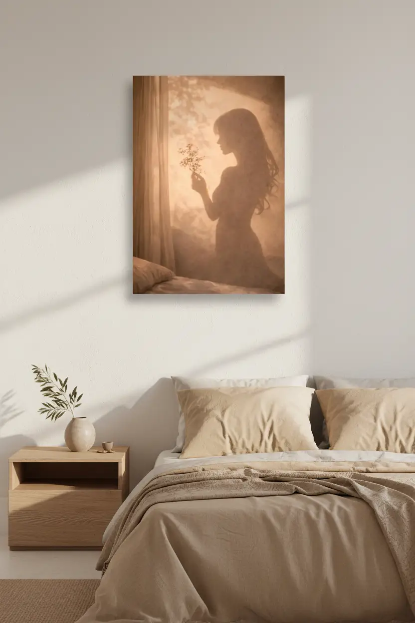 La Fleur du Matin — Minimalistische wandposter gouden silhouet bloem