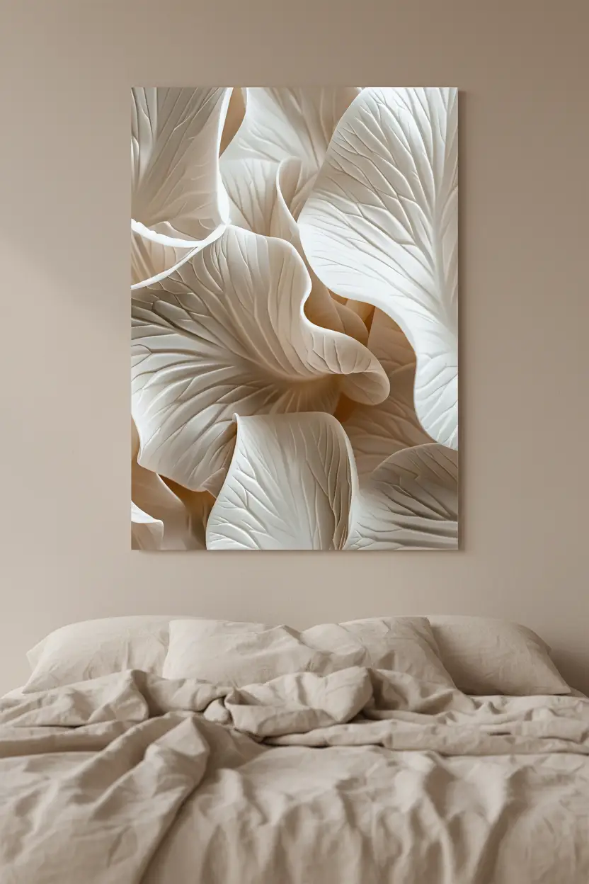La Vague Ivoire — Affiche murale minimaliste ivoire végétal organique, affiche murale minimaliste avec cadre bois, décoration murale salon ou chambre, style méditerranéen