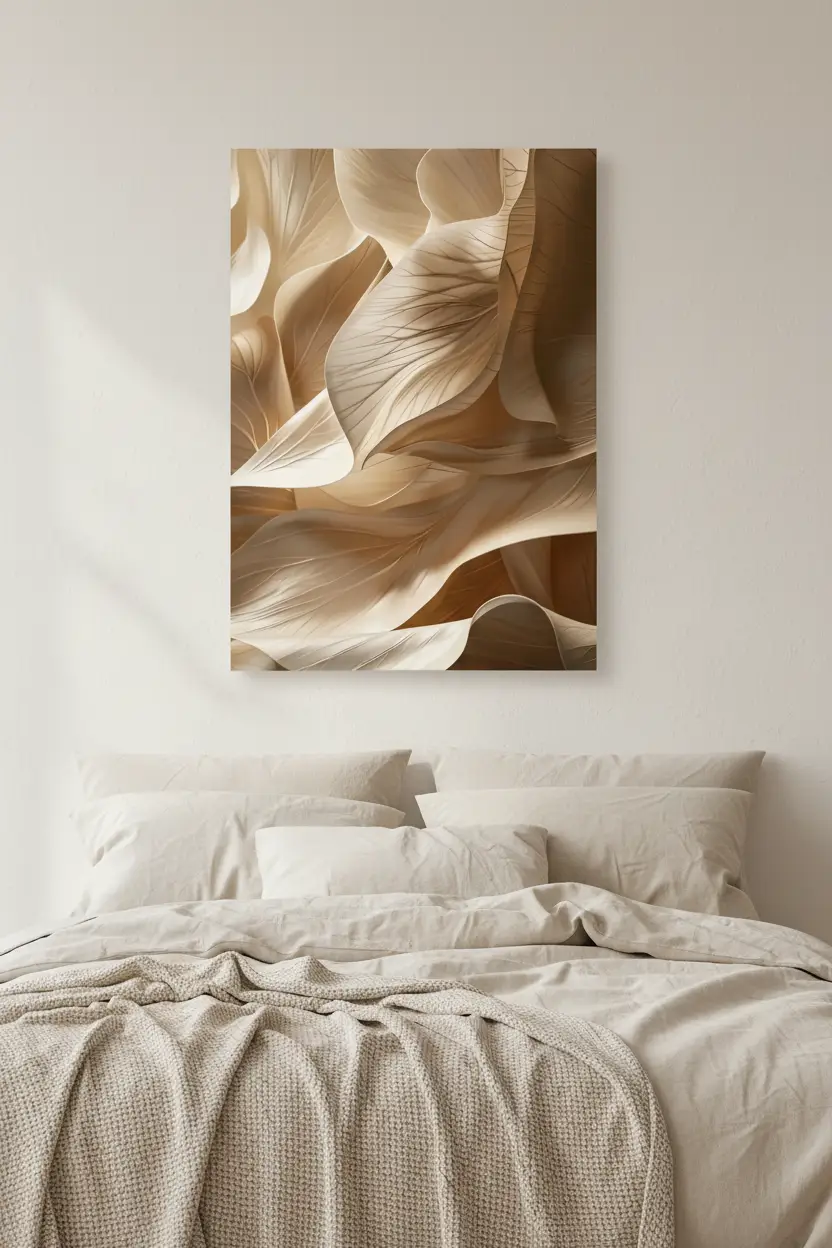 Le Canyon Ivoire — Affiche murale minimaliste ivoire sable végétal organique, affiche murale minimaliste avec cadre bois, décoration murale salon ou chambre, style méditerranéen