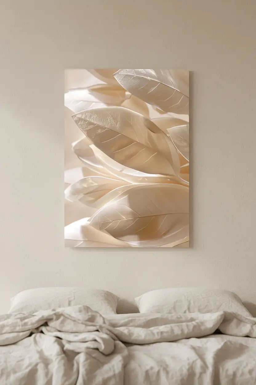 La Nacre des Feuilles – Minimalistisches Wandposter Elfenbein Gold Pflanze