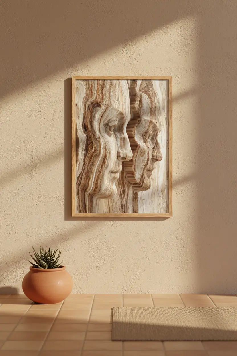 Empreintes — Affiche murale minimaliste beige ocre visages abstraits roche sédimentaire — affiche murale minimaliste | Cassili-home