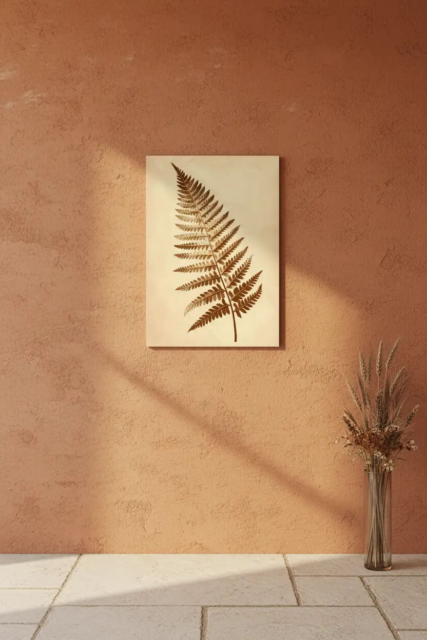 Golden Fern — Minimalist Botanical Beige Brown Wall Art Poster