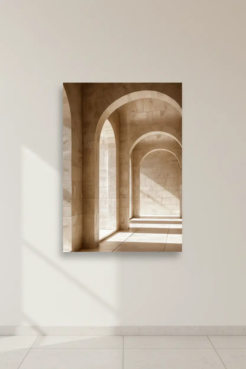 De Steenportiek — Minimalistische beige architectuur muuraffiche  