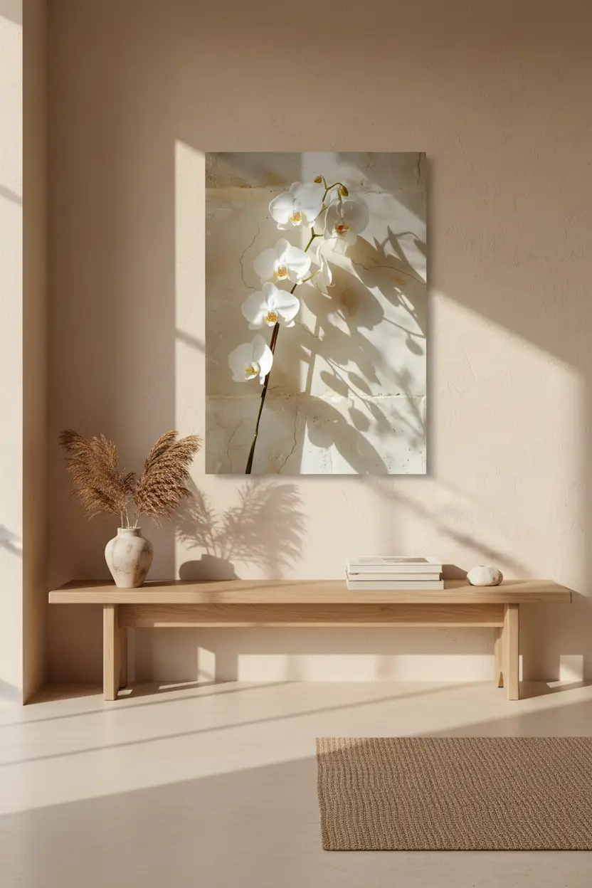 Die Steinorchidee – Minimalistisches florales Wandposter in Elfenbein