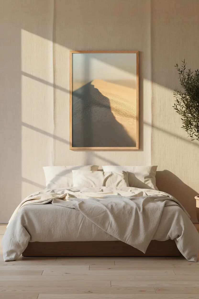 La Ligne d’Horizon — Affiche murale minimaliste crête de dune sable doré ombre bleue désert minéral — affiche murale minimaliste | Cassili-home