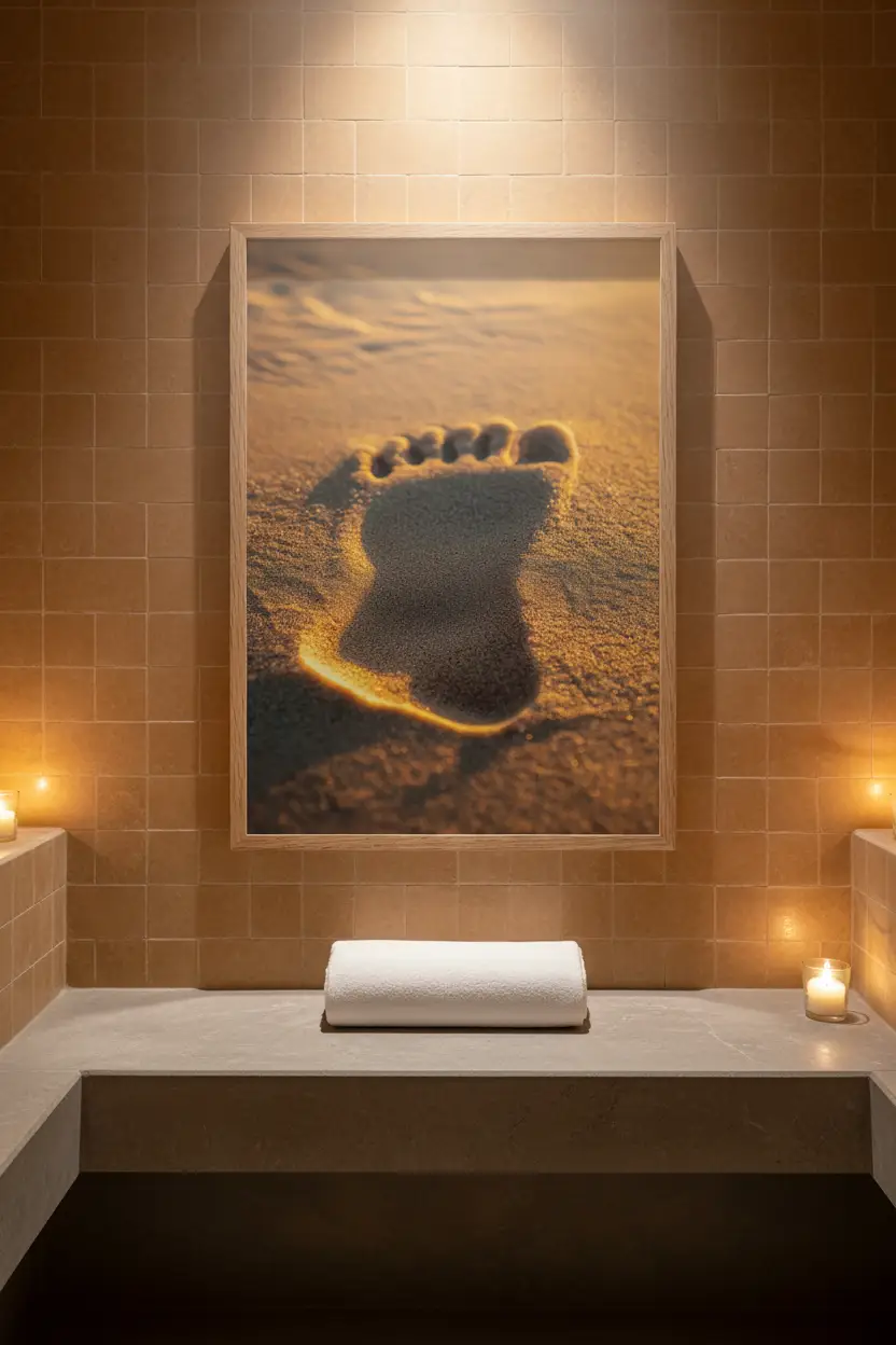 La Trace — Affiche murale minimaliste empreinte sable doré lumière rasante minéral — affiche murale minimaliste | Cassili-home