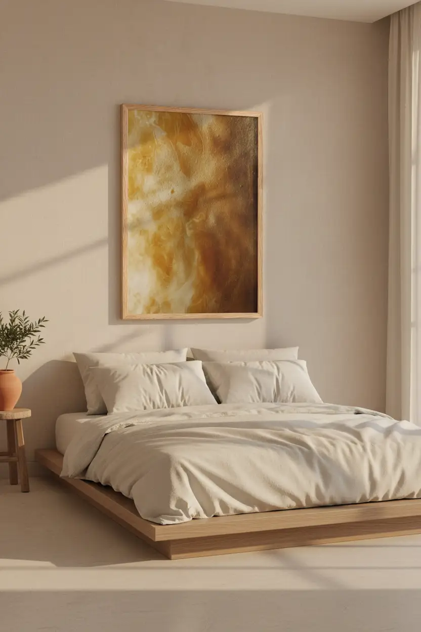 L’Onyx Doré — Affiche murale minimaliste onyx ambré veinures ivoire brun chaud texture minéral — affiche murale minimaliste | Cassili-home