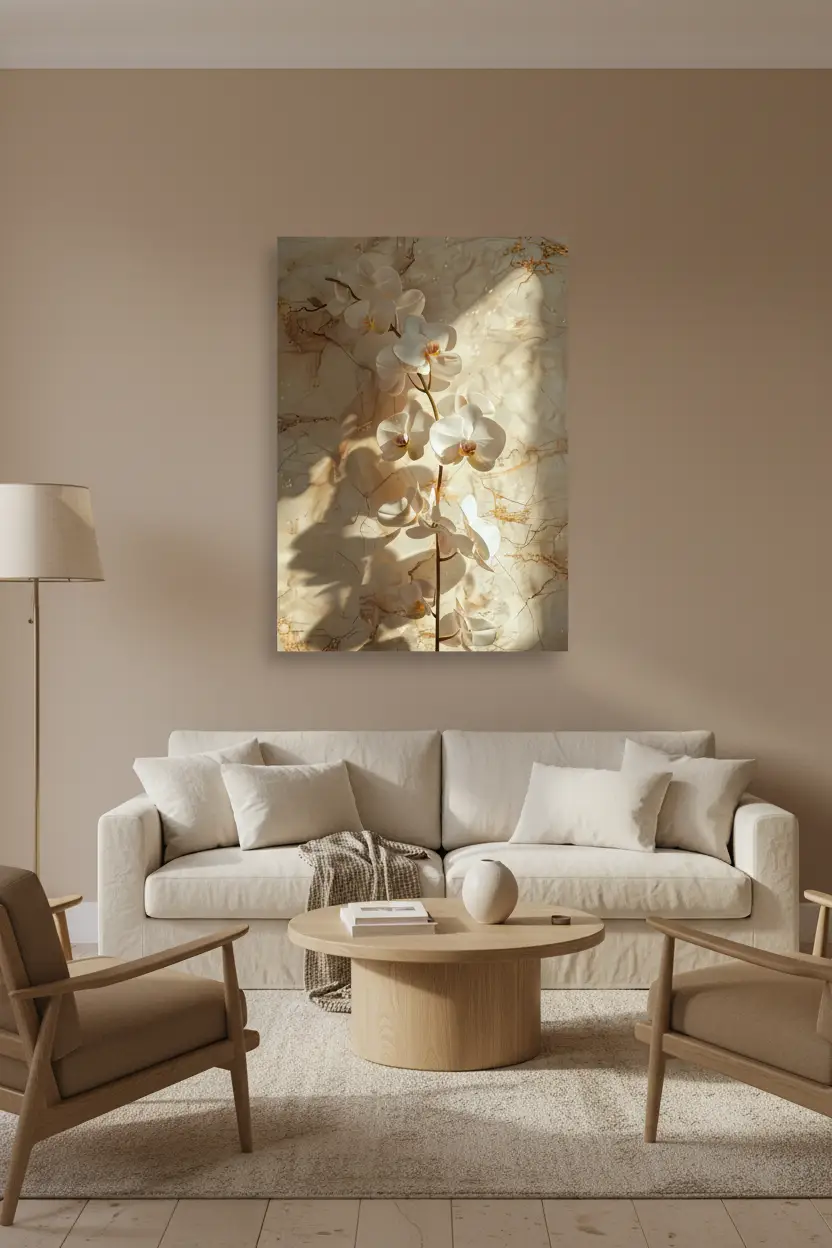 Die Goldene Orchidee – Minimalistisches florales Wandposter in Elfenbein