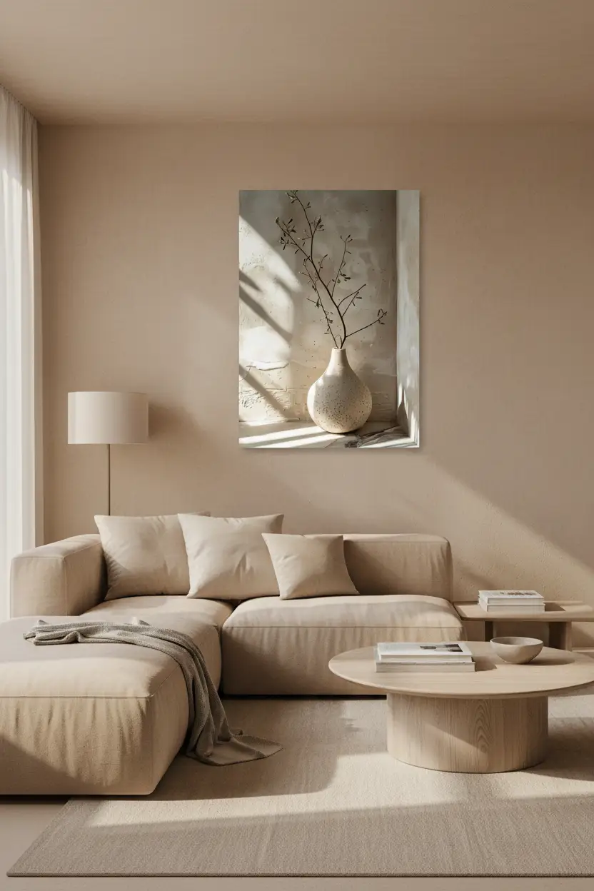 La Branche d'Olivier — Affiche murale minimaliste ivoire végétal, affiche murale minimaliste avec cadre bois, décoration murale salon ou chambre, style méditerranéen