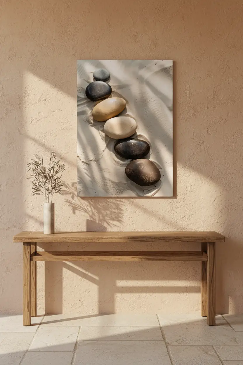 Chemin de Galets — Affiche murale minimaliste galet noir beige sable — affiche murale minimaliste | Cassili-home
