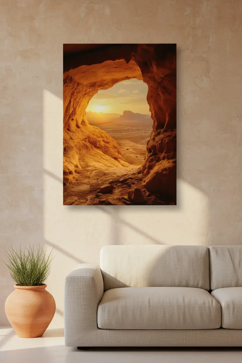 Feu de l'Horizon — Affiche murale minimaliste roche orange or coucher soleil — affiche murale minimaliste | Cassili-home