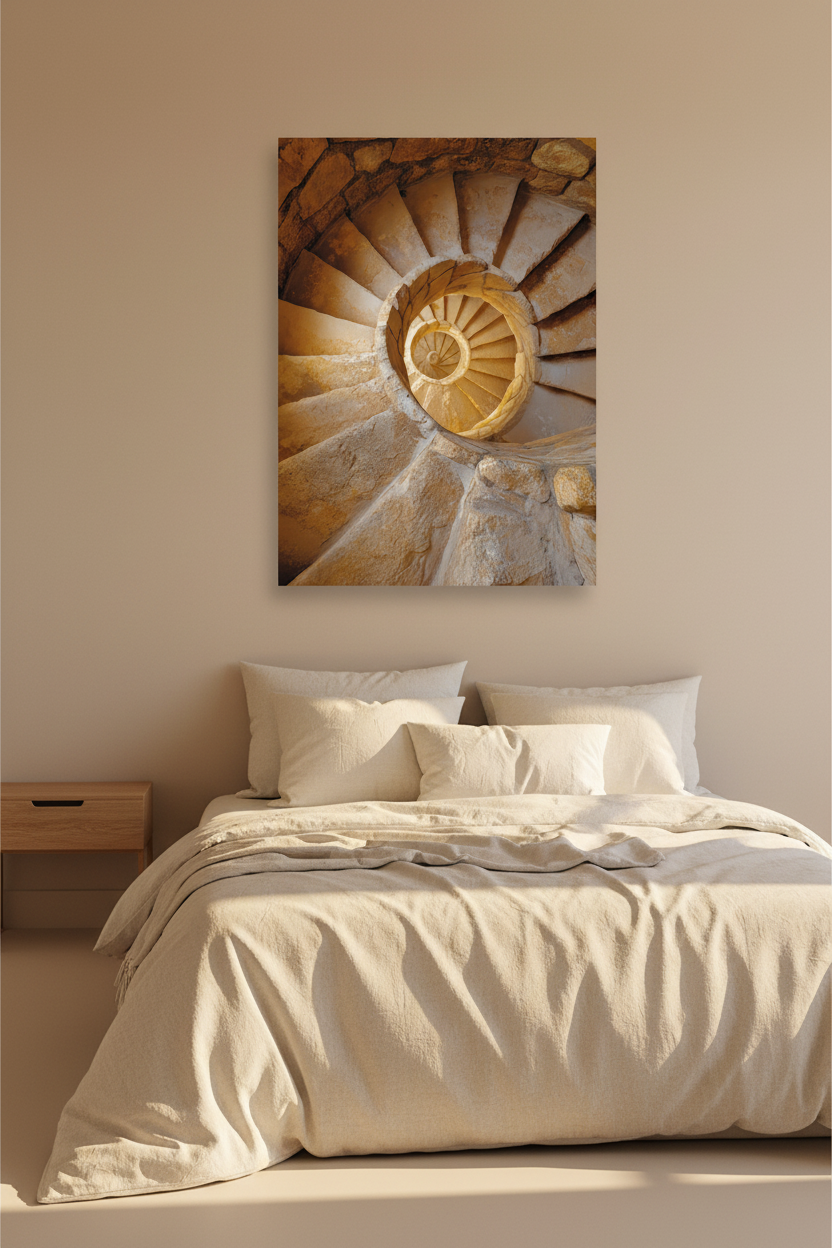 Escalier de Lumière — Affiche murale minimaliste sable et or archi — affiche murale minimaliste | Cassili-home