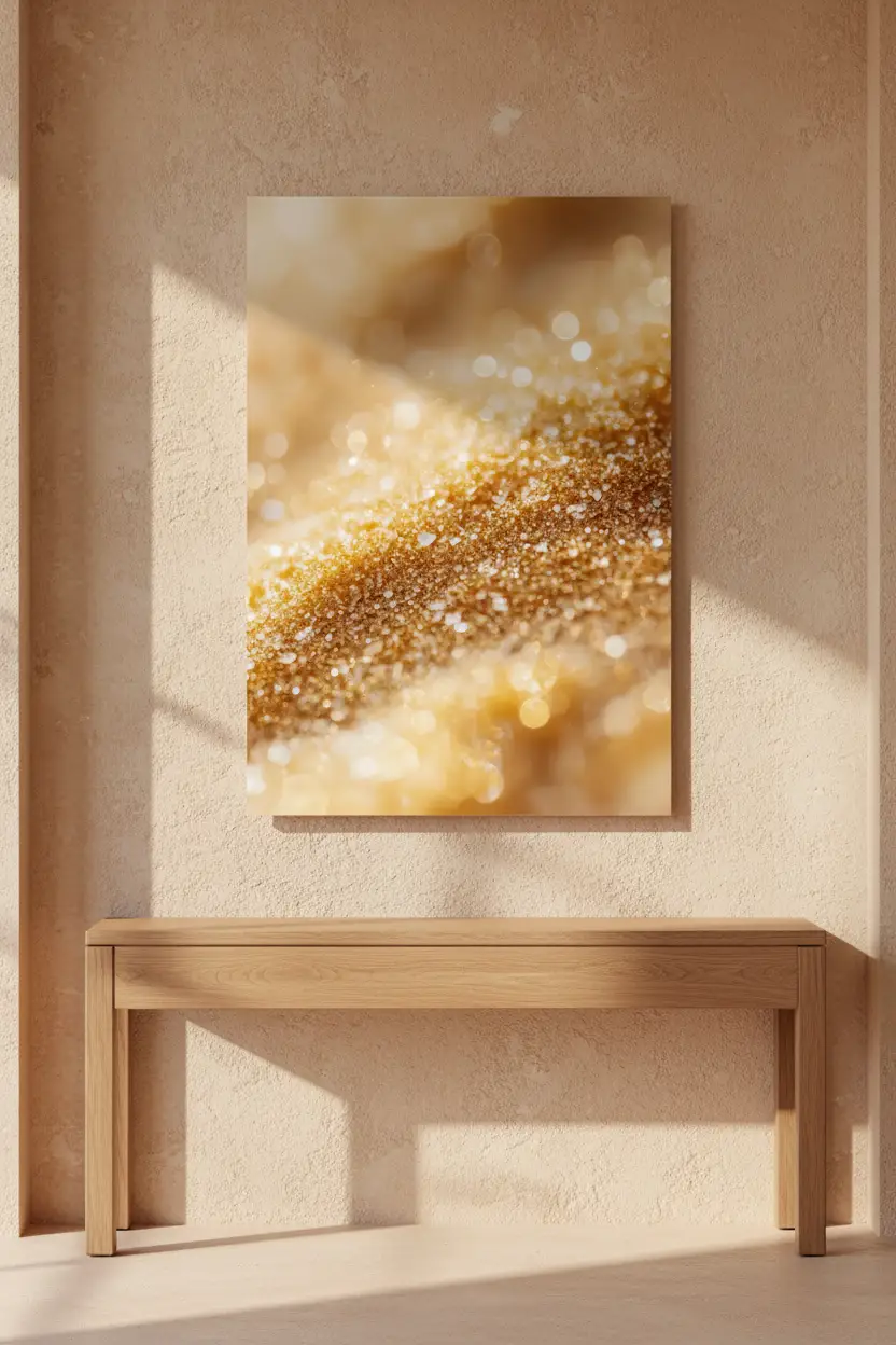 Goldstaub — Minimalistisches Wandbild in Champagner-Gold