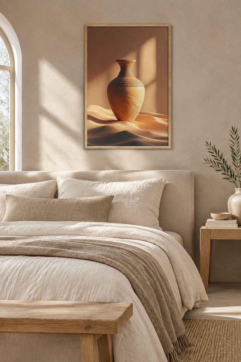 The Amphora on the Dunes with an oak frame in a bedroom