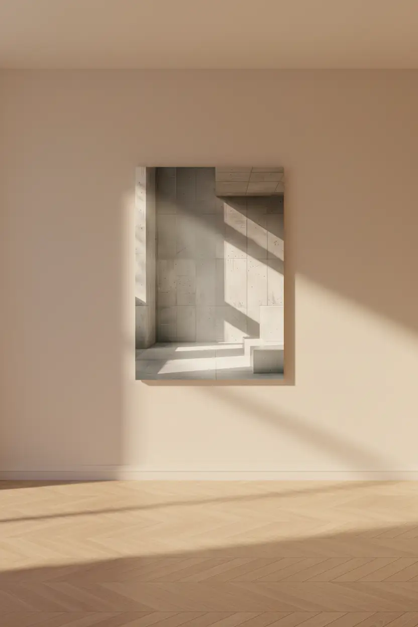 L’Angle de Béton — Affiche murale minimaliste béton brutaliste ombres géométriques architecture, affiche murale minimaliste avec cadre bois, décoration murale salon ou chambre, style méditerranéen