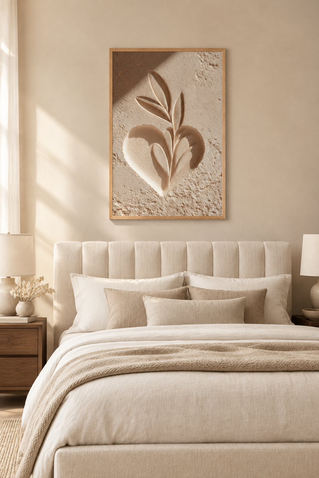 Das Herz mit dem Ölzweig in einem Schlafzimmer