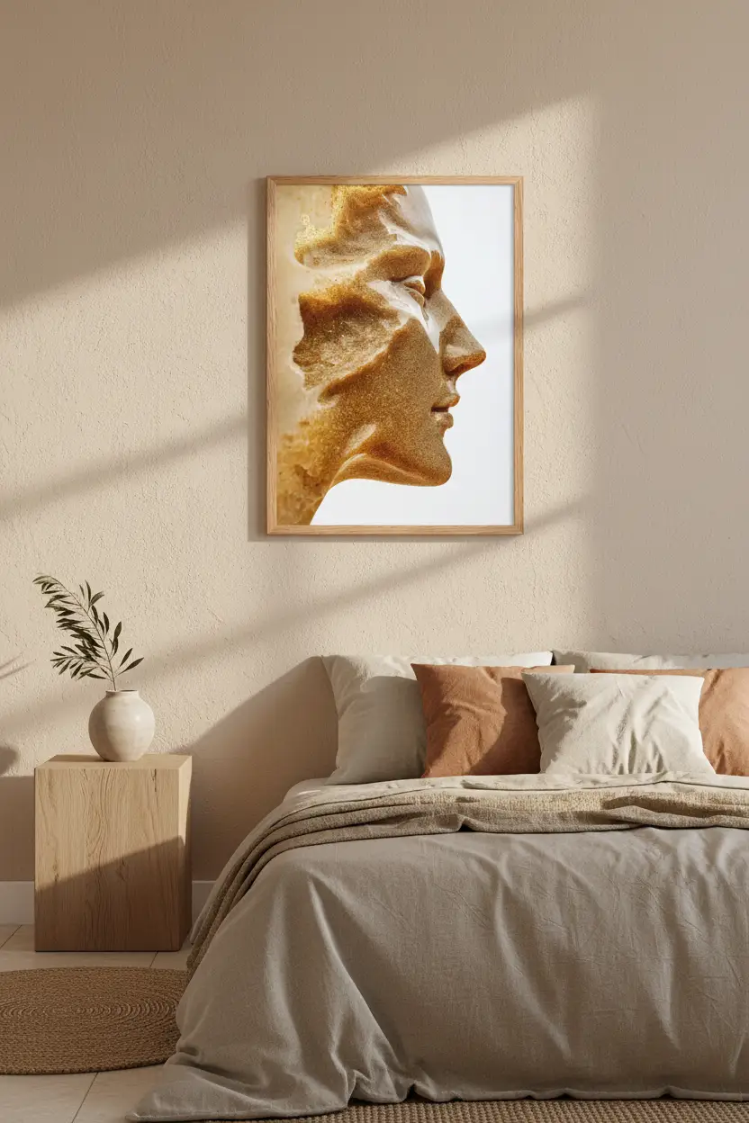The Golden Profile — Minimalist Sand Gold Face Profile Wall Art