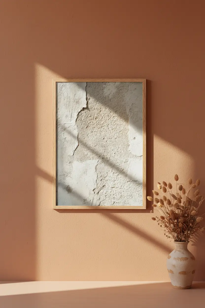 La Fissure — Affiche murale minimaliste beige et gris enduit craquele — affiche murale minimaliste | Cassili-home