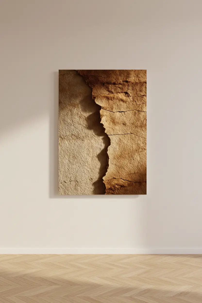 La Grieta de Arenisca — Póster minimalista de pared dorado luz rasante