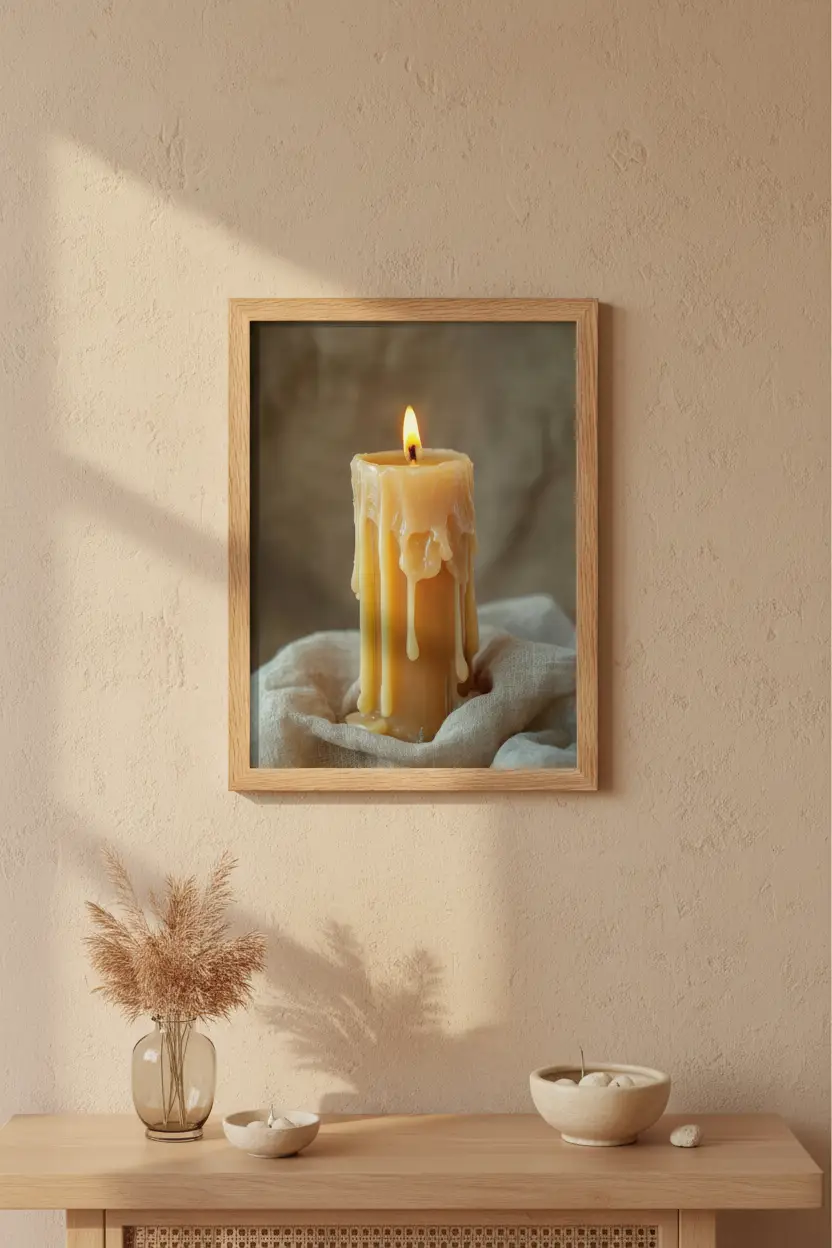 La Bougie — Affiche murale minimaliste ivoire cire lumière dorée — affiche murale minimaliste | Cassili-home