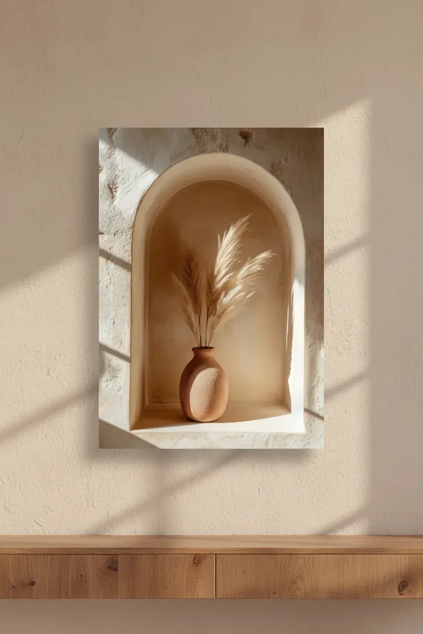 A Alcova Dourada — Poster de parede minimalista bege ervas pampas