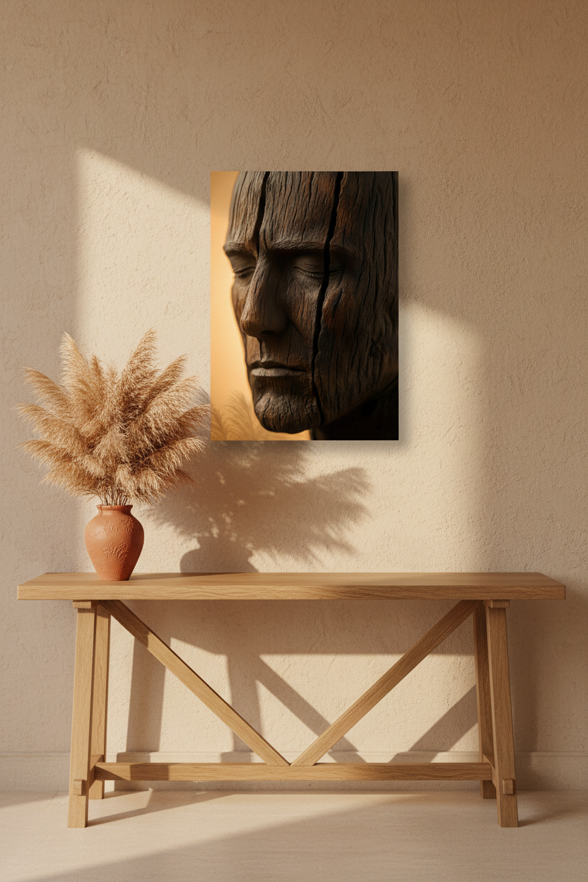 Bois Dormant — Affiche murale minimaliste brun et beige visage abstrait et texture minérale — affiche murale minimaliste | Cassili-home