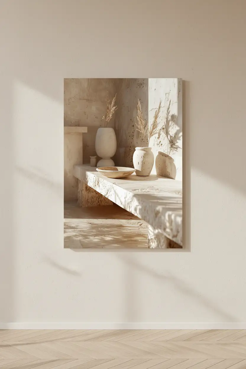 Poster, affiche murale minimaliste avec cadre bois, décoration murale salon ou chambre, style méditerranéen