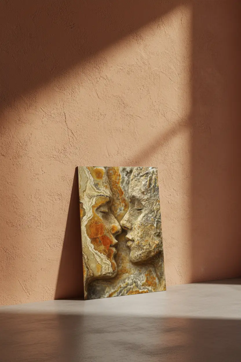 Brasas — Poster de parede minimalista terracota dois rostos ónix