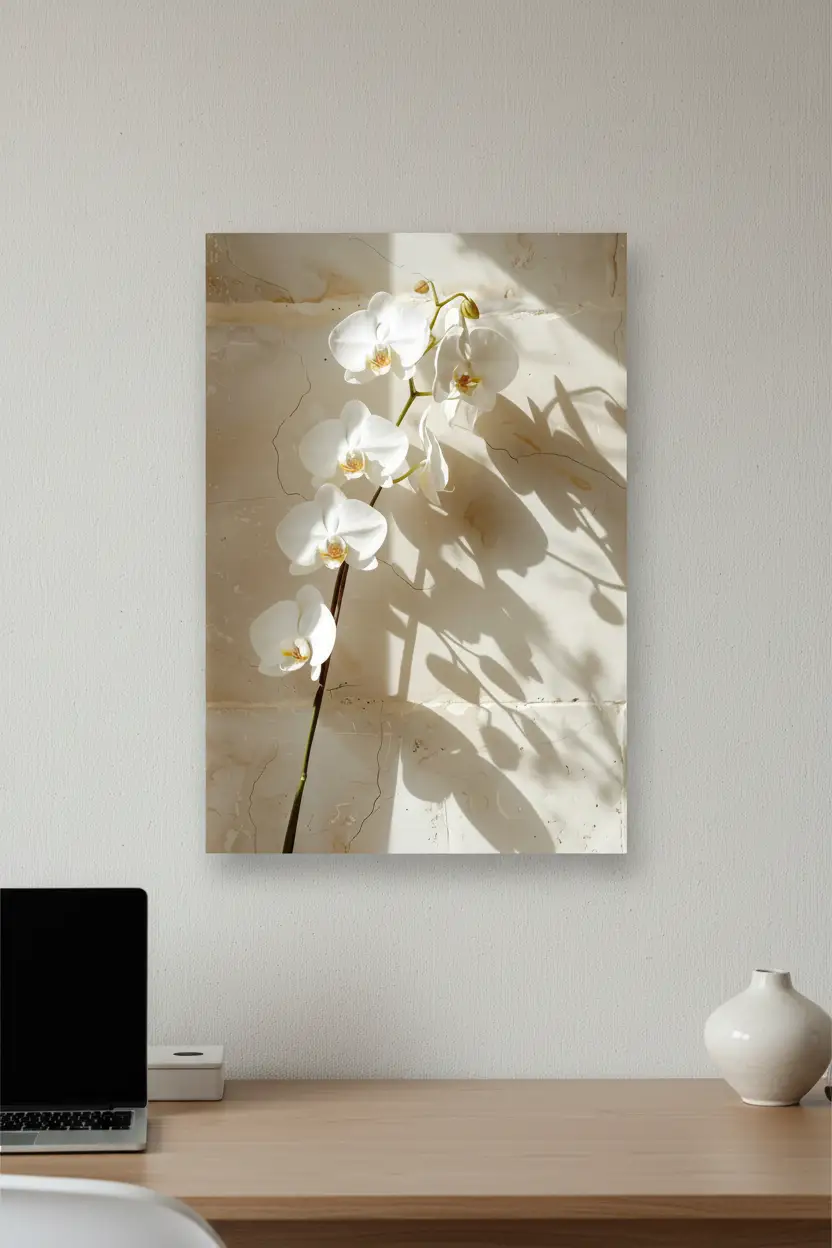 Die Steinorchidee – Minimalistisches florales Wandposter in Elfenbein