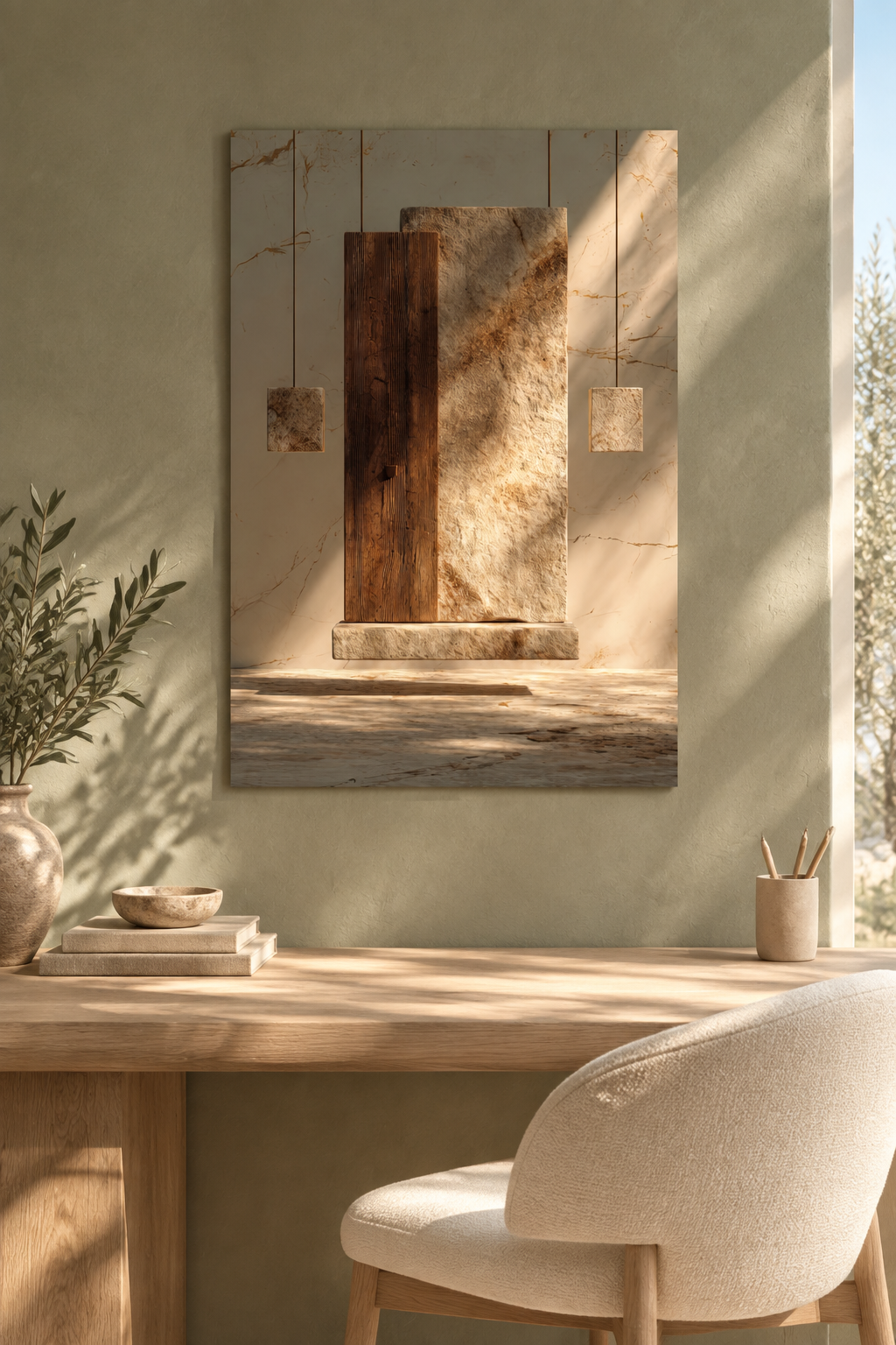 Das Holz und die Platte in einem Arbeitszimmer