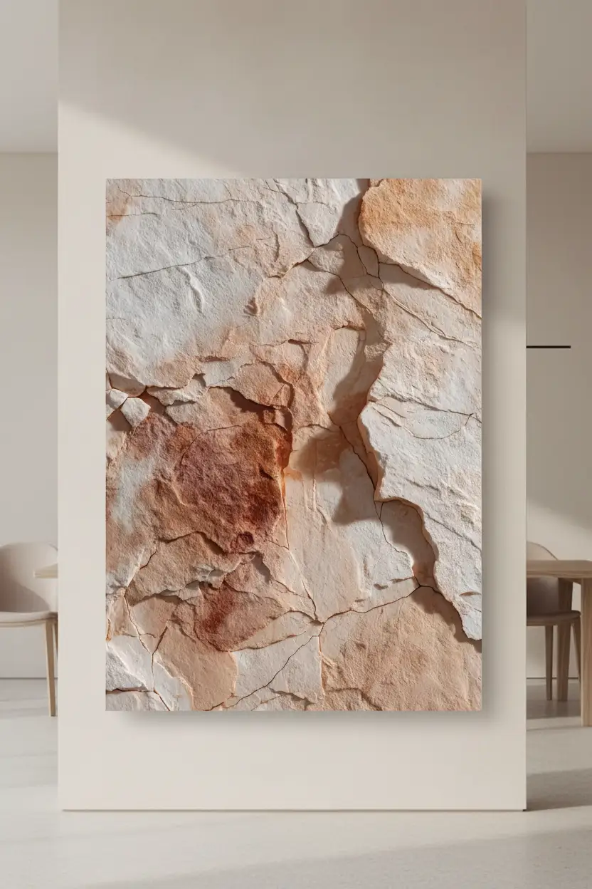 L'Éclat de Calcaire — Affiche murale minimaliste minérale sable, affiche murale minimaliste avec cadre bois, décoration murale salon ou chambre, style méditerranéen