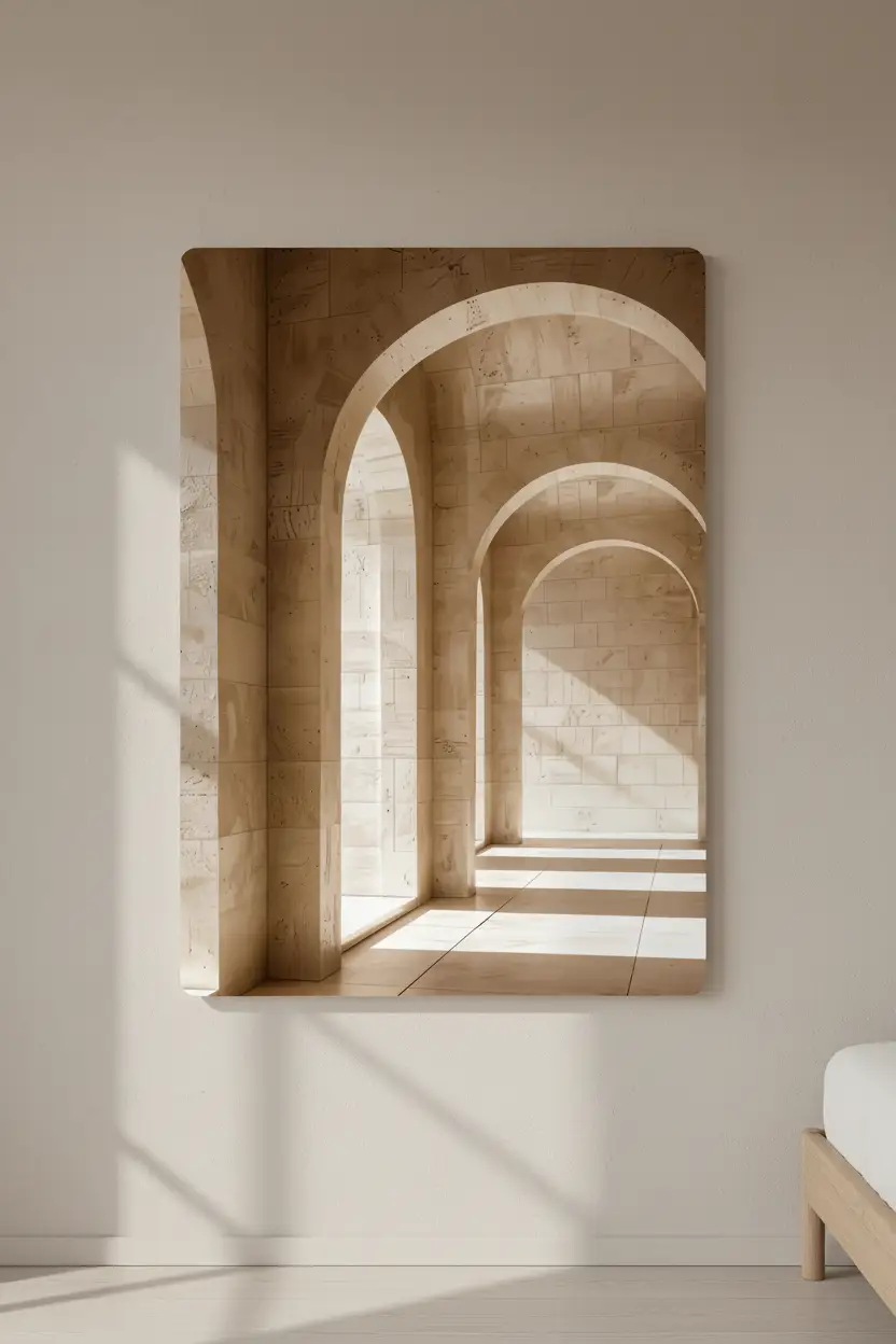 De Steenportiek — Minimalistische beige architectuur muuraffiche  