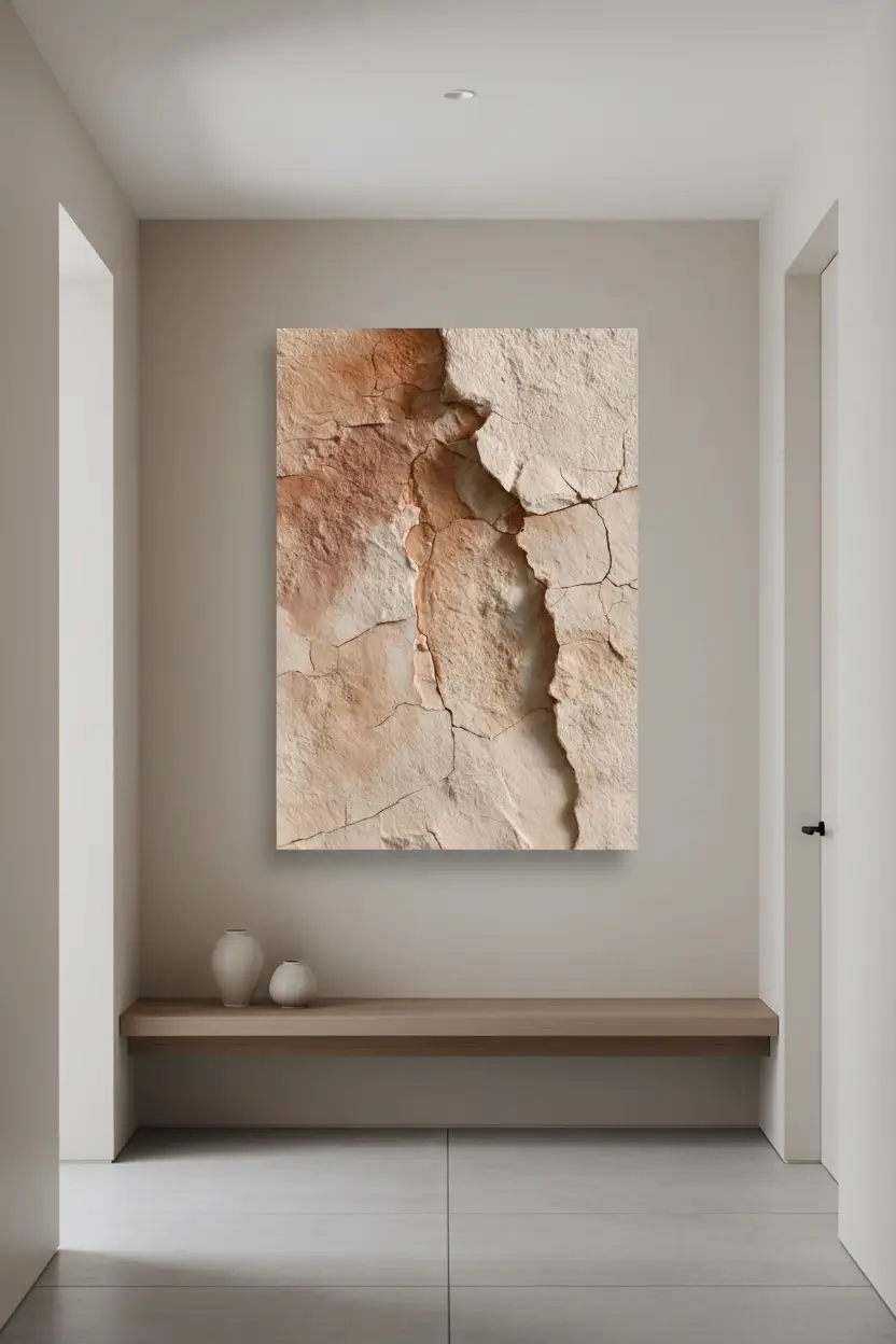 La Faille Rose — Affiche murale minimaliste minérale ivoire, affiche murale minimaliste avec cadre bois, décoration murale salon ou chambre, style méditerranéen