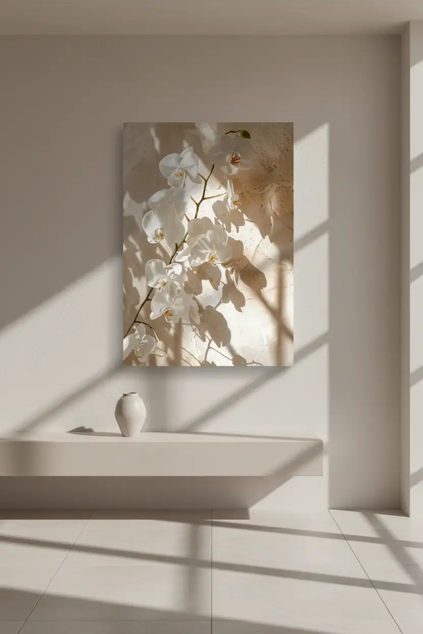 Der Orchideenzweig – Minimalistisches florales Poster in Elfenbein