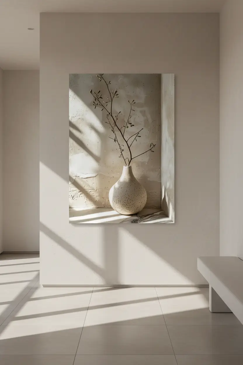 La Branche d'Olivier — Affiche murale minimaliste ivoire végétal, affiche murale minimaliste avec cadre bois, décoration murale salon ou chambre, style méditerranéen