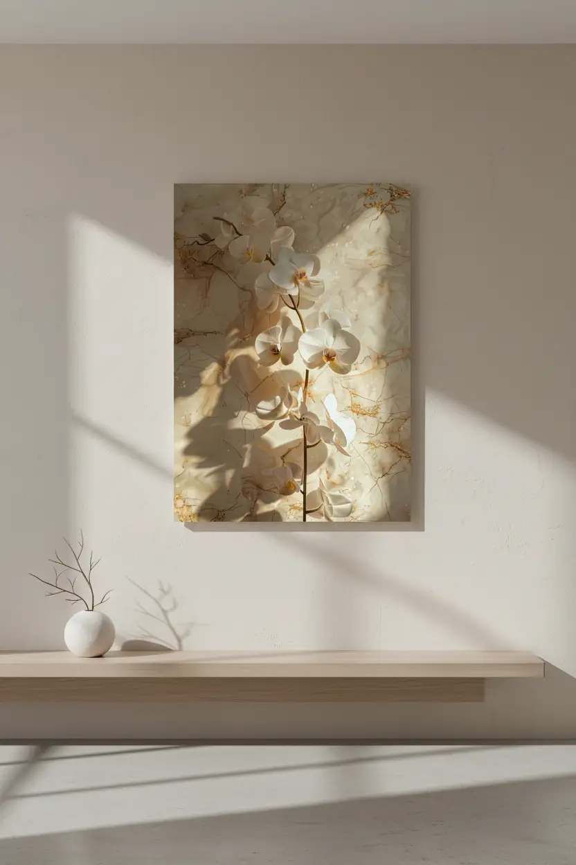 Die Goldene Orchidee – Minimalistisches florales Wandposter in Elfenbein
