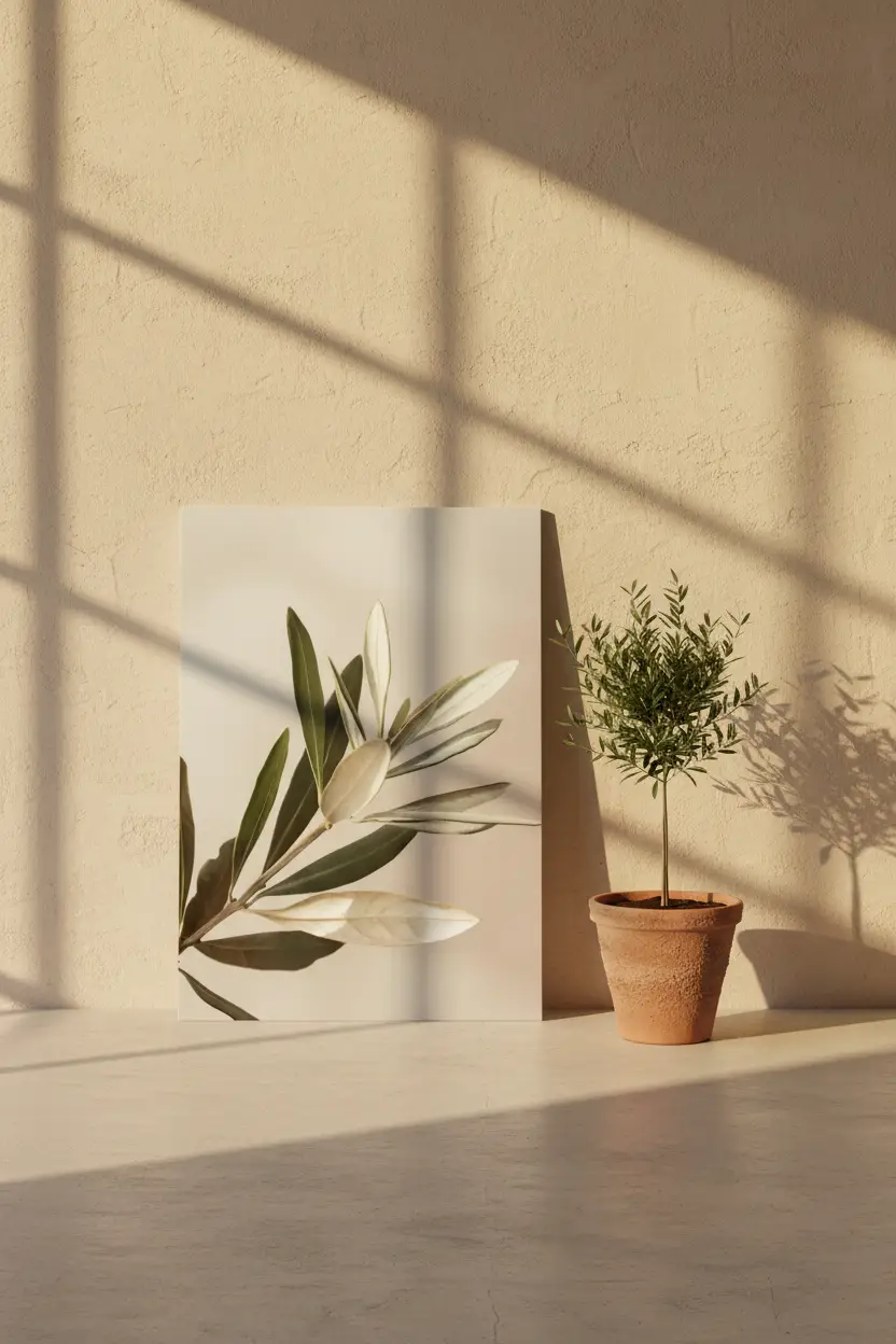 La Branche d’Olivier — Affiche murale minimaliste vert olive beige sable botanique méditerranéen — affiche murale minimaliste | Cassili-home
