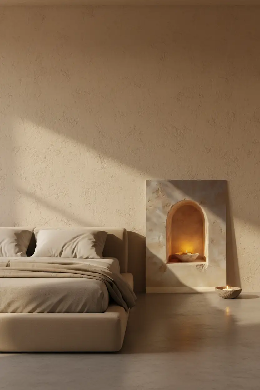 La Fiamma della Soglia — Poster murale minimalista sabbia nicchia arco