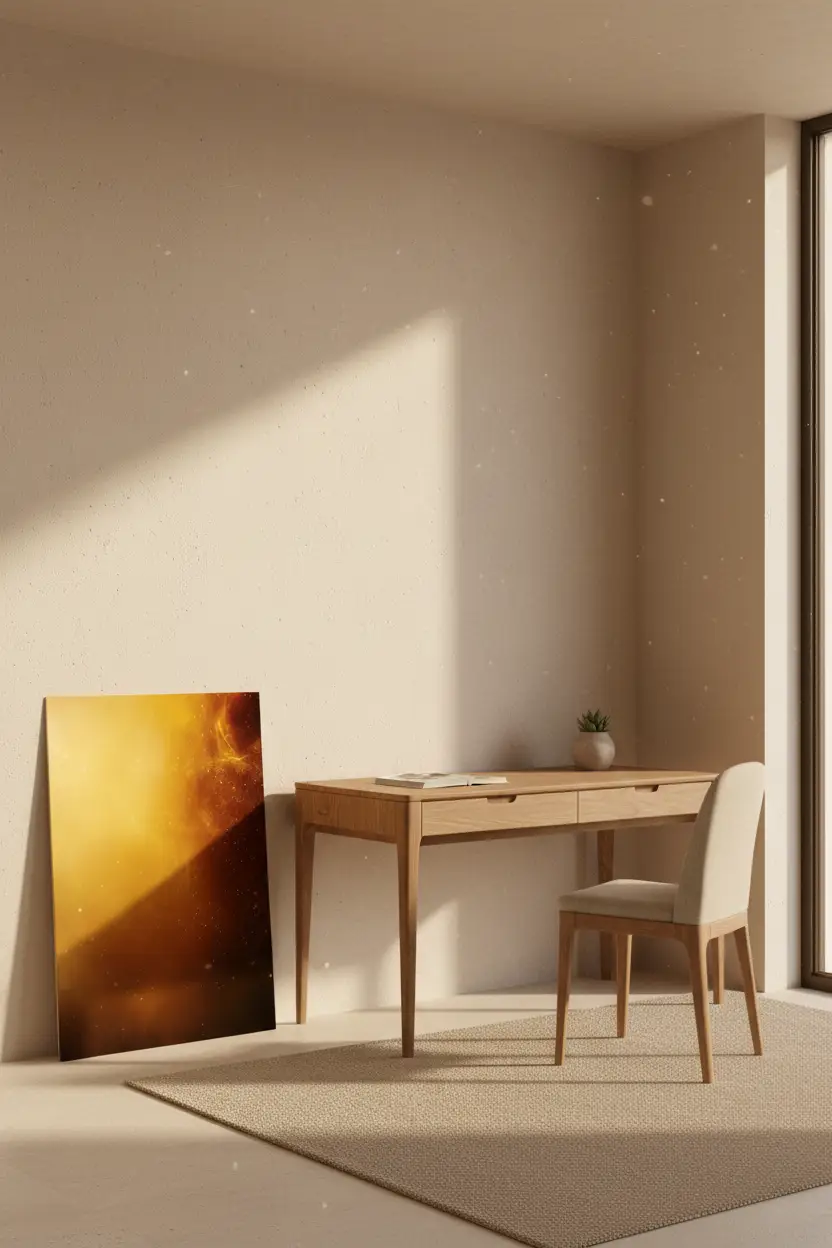 De Gouden Nevel — Minimalistische gouden kosmisch licht wandposter