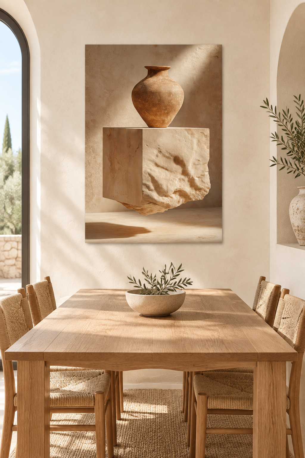 The Vase on the Rough Block in a dining room